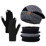 BSITSSS Conjunto Bufanda y Gorro y Guantes Hombre Mujer, Set de Bufanda Gorro Guantes Manténgase Abrigado, Gorro Invierno + Bufanda Tubular + Guantes de Pantalla Táctil para Ciclismo Caza Escalada