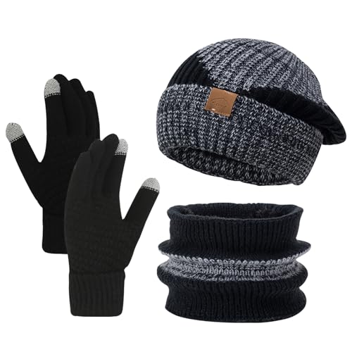 BSITSSS Conjunto cachecol e gorro e luvas homem mulher, conjunto de cachecol gorro luvas mantenha-se enforcado, gorro inverno cachecol tubular luvas de ecrã tátil para ciclismo caça escalada