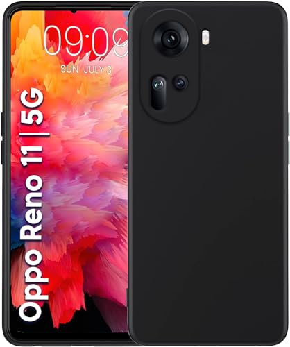 Image of TRUEUPGRADE Liquid Silicone Designed Back Case Cover for Oppo Reno 11 5G | Microfiber Inside | Bumper Back Cover Case for Oppo Reno 11 5G - Black