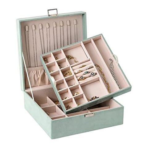 Jewellery box for girls, women, jewellery box large with jewellery tray, lockable display jewellery box for rings, earrings, bracelets, necklaces, jewellery storage box, gift box Cover