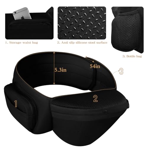 Baby Carrier Newborn to Toddler,Baby Carrier with Hip Seat,Ergonomic, Safety-Certified Baby Hip Carrier with Foldable Neck Support Pod,12 in 1 Baby Holder Carrier with Adjustable Waist Belt-Black - Image 3