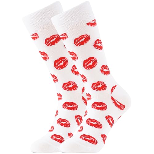 Calcetines de Regalo de San Valentín, Calcetines Divertidos Hombre Calcetines de Pareja Unisex, Calcetines Forma de Corazón, Novedad Amor Labios Beso Regalos Divertidos para Novio Novia Hmbres Mujeres
