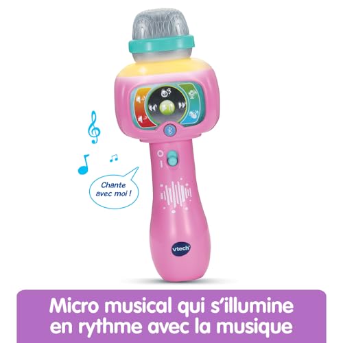 VTech - Super Micro Magic'Fun Rose, Microphone Karaoké Enfant sans Fil, Micro Bluetooth Lumineux Qui Modifie la Voix et Change de Couleur, Jouet Musical, Cadeau Enfant Dès 2 Ans - Contenu en Français