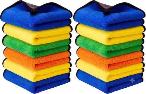 Image of Microfiber Cloths for Home Cleaning - Thick, Reusable & Lint-Free | for Kitchen, Dusting, Glass, Furniture & Other Surfaces (600 GSM, 40X40cm Pack of 12)
