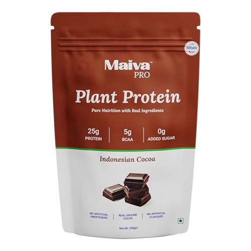 Image of Maiva Pro | Plant Protein Isolate - Indonesian Cocoa - 250gm | 25g Protein, 5g BCAA | All Essential Amino Acids | Gut Friendly, Easy to Digest | Real Dates | Vegan, Dairy Free, No Preservatives