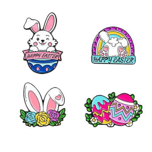 Lezevn Lot de 4 broches en métal motif lapin de Pâques pour vêtements, sac, veste, taille unique, Métal