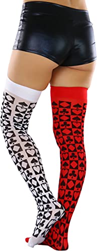 Image of ToBeInStyle Women's Harlequin Jester Thigh High Stockings Playing Card Checkered Opaque Halloween Costume Hosiery