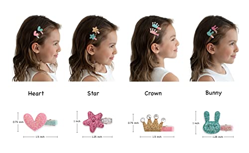 Summer Crystal Glitter Alligator Hair Clips For Baby Girl Kid - Crown Bunny Heart Star Style (18Pcs Glitter Heart Crown) #TOP7