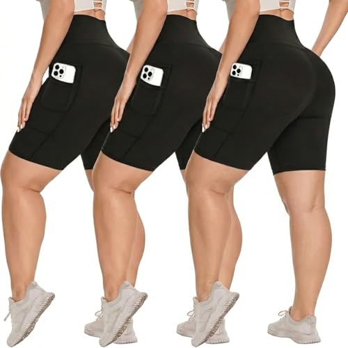 Syrinx 3 Pack Biker Shorts for Women – 8'/5'/3' High Waisted Tummy Control Workout Yoga Running...