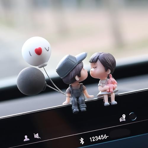 Image of TEKCOOL Plastic Car Decor Car Dashboard Accessories Cute Love Couple I Love You with Balloon Car Interior Decoration Showpiece for Desk Decoration(Grey)