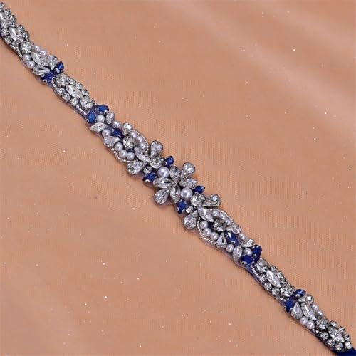 Blue Rhinestone Bridal Belt, Hand-Beaded, Perfect For Wedding Evening Gowns And Banquets.3