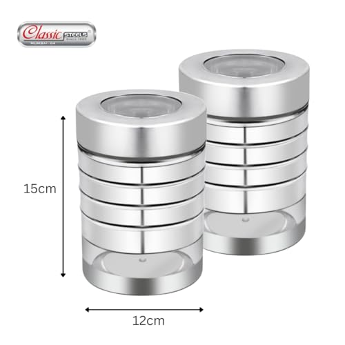 Image of Classic Steels Utility Canister Set of 2, 1000 ml | Airtight Stainless Steel Kitchen Storage Containers with See-Through Window & Top View Lid | Spices, Dry Fruits, Tea, Sugar | Mirror Finish Silver