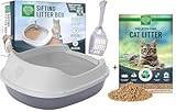 Small Pet Select- Sifting Cat Litter Box and Free 8lb Pine Pellets Combo, with 5 Free Pee Pads and Free Litter Scoop, Premium System for Cats, Tidy and Easy to Clean