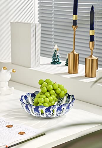 Galouro Blue And White Decorative Bowl, Blue Fruit Bowl, Berry Bowl, Chinoiserie Decor, Blue And White Porcelain Décor, Blue And White Fruit Bowl For Kitchen Counter, Home Decor,Round,10" #TOP2