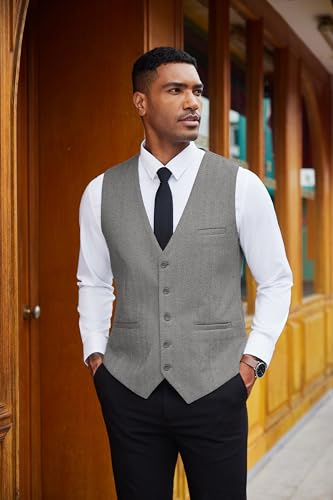 COOFANDY Men's Herringbone Tweed Suit Vests Slim Fit Waistcoat Casual Business Dress Vest3