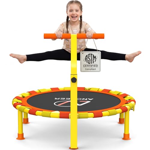 ANCHEER 38 Kids Trampoline with Adjustable Handle Indoor Outdoor Safe Rebounder Heavy-Duty Recreational Trampoline with Safety Bar for Toddlers & Kids Home Play 120lbs Weights Capacity