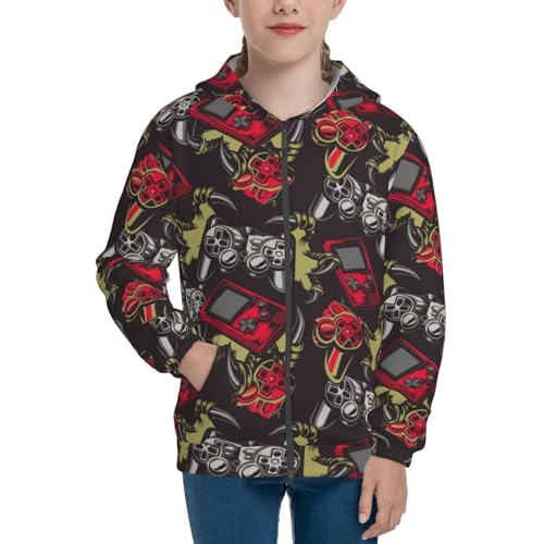 Vintage Gaming Kid Hoodies Boys Zip Up Sweatshirts Girls Pullover with Pocket3