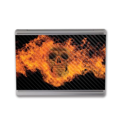 Image of MightySkins Carbon Fiber Skin Compatible with Microsoft Surface Laptop Go 3 (2023) Full Wrap Kit - Fire Skull | Protective, Durable Textured Carbon Fiber Finish | Made in The USA