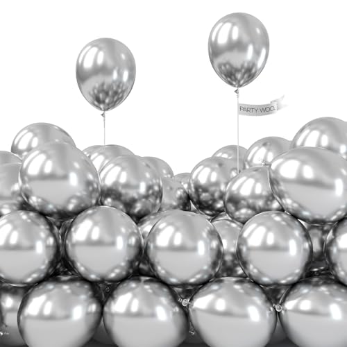 PartyWoo 50pcs Silver Metallic Balloons 5inch Balloon Garland or Arch Women Unisex Birthday Wedding Decorations