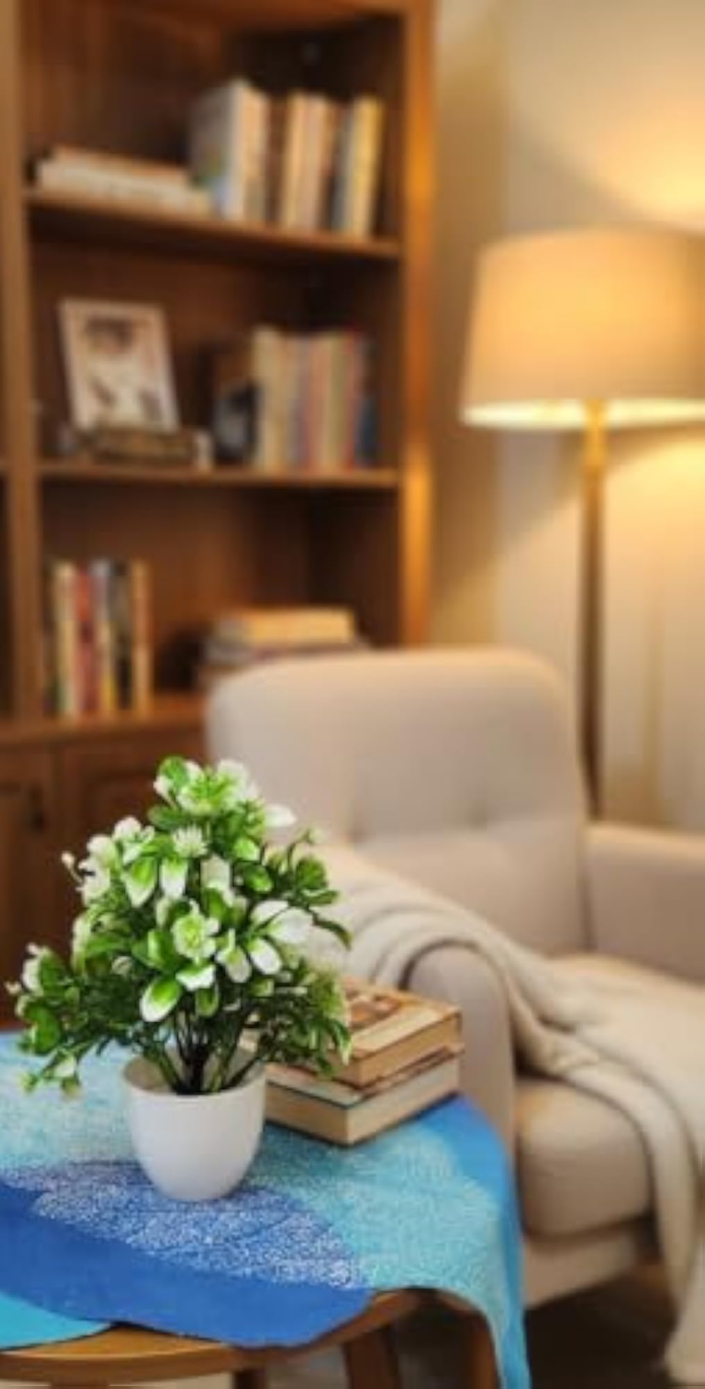 Artificial Green and White Leafy Plant with Pot for Home Decor