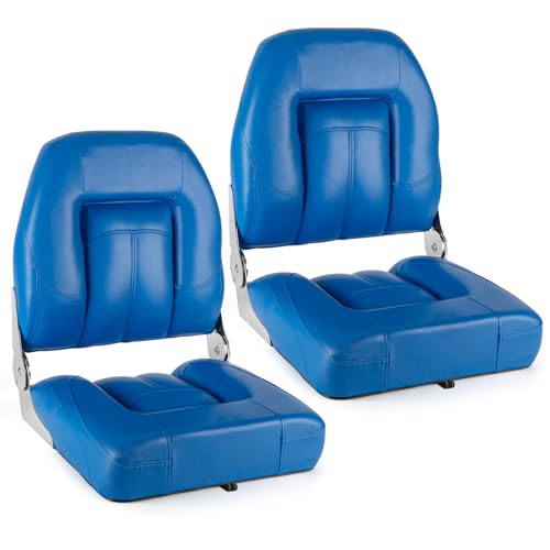 TeBaisea Lot de 2 sièges de bateau pliants à dossier bas imperméables, charnières en acier inoxydable et cuir microfibre avec 4 vis en acier inoxydable, bleu