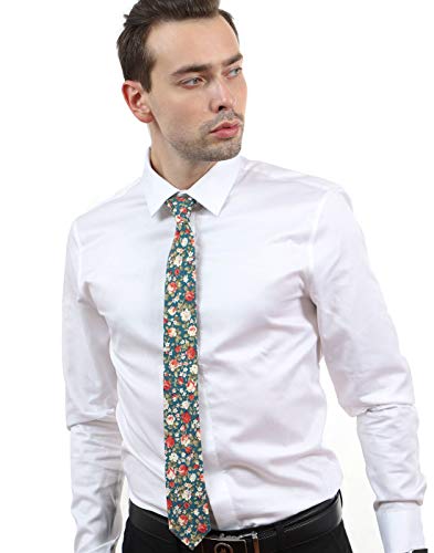 Image of JESLANG Men's Cotton Printed Floral Tie 2.56 inch Skinny Narrow Necktie Various Designs
