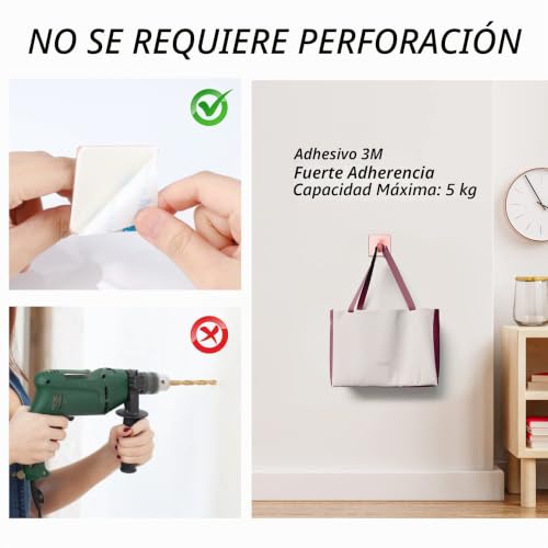 Miniatura 2 de Ganchos Adhesivos para Pared,6 Piezas 3M Impermeable Gancho Pared Gancho Perchero No se Necesita Perforación para Baño Cocina Sala de Aleación de Aluminio Gancho Puerta,Rosa