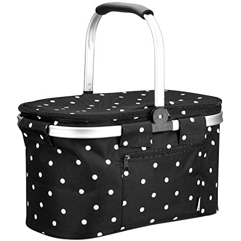 Navaris Cesta térmica para Picnic - Cesto de Tela y Aluminio para Camping Playa Compra - Negro Cover
