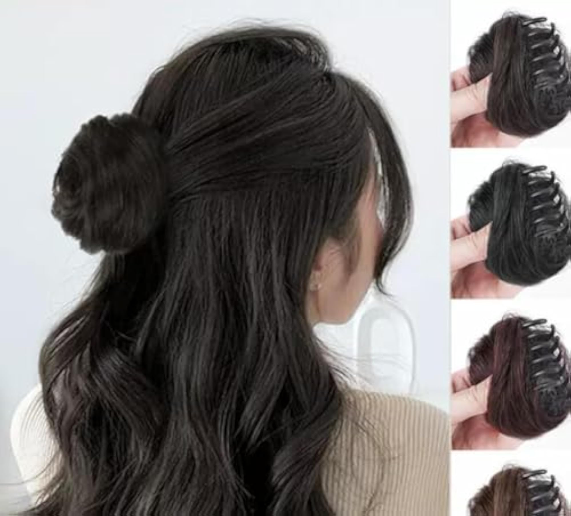 Human Hair Bun Extension with Claw Clip, Black