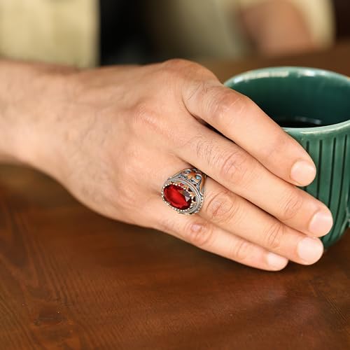 Babylon Silver BS-20183 Genuine Solid 925 Sterling Silver Ring For Men Accented With Bronze, Faceted Simulated Red Ruby Stone thumb #2