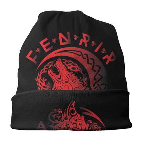 Bonnet Loup Viking anti-froid en tricot de laine élastique épais à impression 3D Fenrir