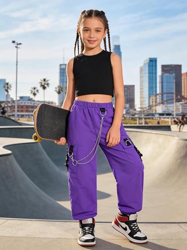 Image of Girls 2 Piece Outfit Set for Tween Girls, Sleeveless Crop Tank Top & Cargo Pants Jogger Set