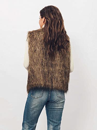 Aukmla Women's Faux Fur Vest Short Sleeveless Coat Jacket Winter Warm Waistcoat Outwear For Spring Autumn And Winter (Small, Brown) #TOP2