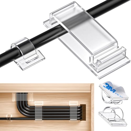 Kimsky Kabelhalter 70 Stück, 50 Kleine Kabel Organizer +20 Große Kabelmanagement, Kabelclips für Cable Management, Kabelhalter Selbstklebend mit 3M Kleber, Kabelklemmen für Heim, Büro – Transparent