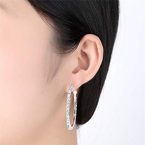 Royal Amoyy Hoop Earrings For Women And Girls, Shinning Rhinestone Hoop Earrings, Hypoallergenic Plated Alloy Earrings, Silver #TOP5