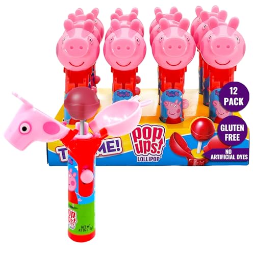 Pop Ups! Peppa Pig Lollipop Holder | Collectable Peppa Pig Toy Lollipop Case | Stocking Stuffers, Party Favors for Goodie Bags, Piñata Candy, Game Prizes | Bulk Set of 12 | Lollipops Included