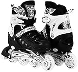 Kids Adjustable Inline Roller Blade Skates Scale Sports Black Medium Sizes Safe Durable Outdoor Featuring Illuminating Front Wheels 905