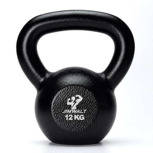 Image of Jimwalt Heavy Duty Enameled Cast Iron Kettlebell | Smooth Non-Slip Grip, Chip-Resistant Coating | Perfect for Strength Training & Home Gym (Enameled Coated 12KG)
