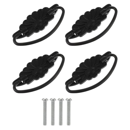 Vaguelly 4個 ヴィンテージ引き出しノブ 鍛鉄製アンティークキャビネット取っ手 レトロ調ドレッサーハンドル 家具用ドアハンドル 黒色