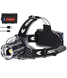 Linterna frontal LED recargable, linterna LED recargable, superbrillante, 100.000 lux, linterna frontal con 12 modos con luz roja, linterna de cabeza, IPX7, resistente al agua, linterna frontal LED