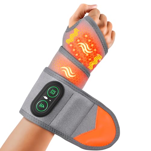 Almohadilla calefactora inalámbrica para muñeca, brace calentada con vibraciones, 3 modos de calor y vibración, luz roja calentada masajeador de brazos, almohadilla de calefacción para muñeca, mano
