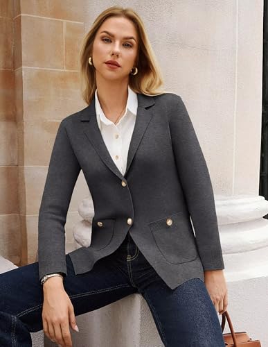 GRACE KARIN Women's Knit Business Casual Blazer 2025, Knit Sweater Winter Jacket, Professional Fall Sweater S Dark Gray — view 5