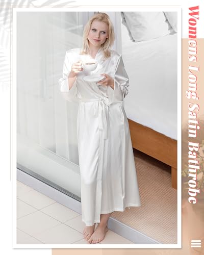 Image of Xtinmee 6 /12pcs Long Satin Kimono Robe, Sleepwear | Bridesmaid Bathrobes, Full Length Loungewear, Silky Cover up, Wedding, Japanese style, Gift-Ready,Bridal Party, Robe Set