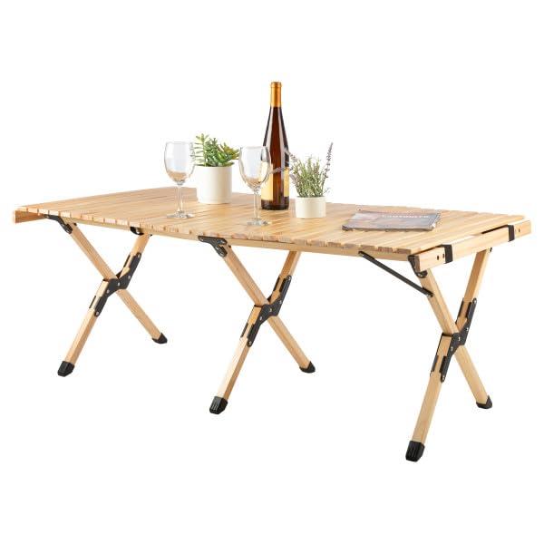 Foldable Camping Table - Mesa Plegable de Camping de 4 pies con Tapa de Madera Natural y Bolsa de Transporte por Wakeman Outdoors