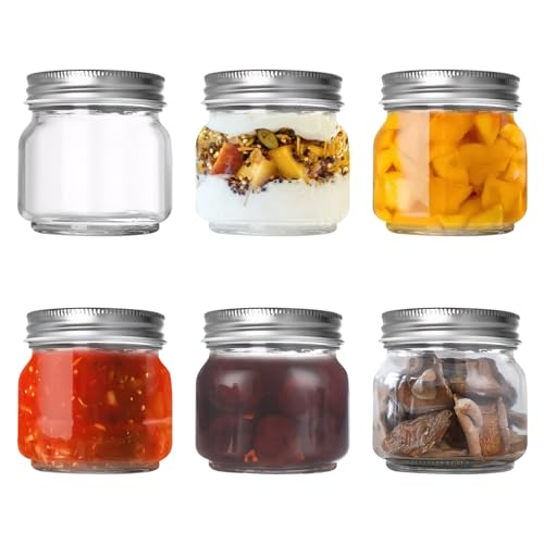 Zimoer 6pcs Tarros de Cristal con Tapa, Botes Herméticos Transparentes para Mermelada, Miel, Especias, Yogur, Postres, Frascos Multiusos para Cocina y Manualidades (250ml)
