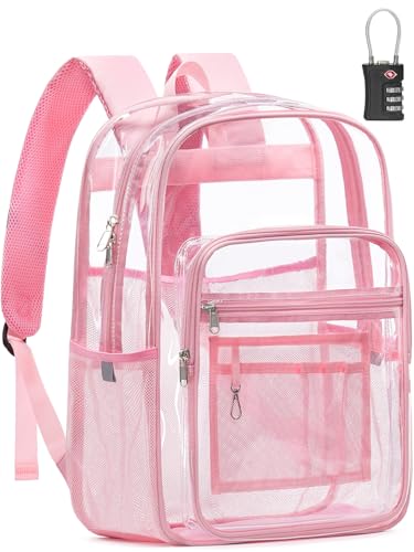 Image of Clear Backpack for School, Heavy Duty Clear Bookbag With a TSA Lock | 18 inch large clear bag, Durable PVC, For boys /girls /men /women /teens /adult, Ideal for work /sport /travel /daily life