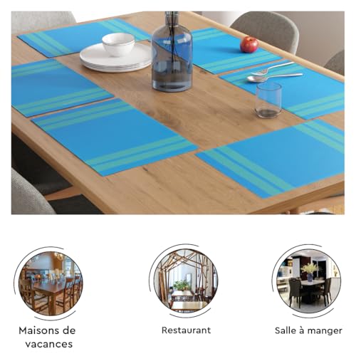 Image of Encasa XO Dining Table Mats Set of 6, Ribbed Cotton Table Mat 46x32 cm | Handmade Heat Resistance Table Placemats, Non Slip, Washable & Durable Place Mat for Centre Table, Living Room Ladder Turq Blue