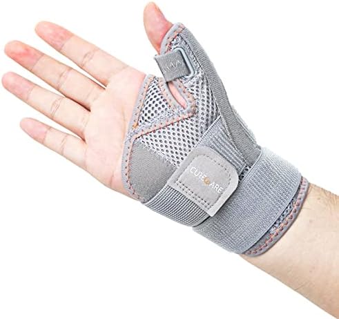 CURECARE New Upgraded Thumb Spica Splint, Comfortable CMC Thumb Brace for Right & Left Hand, Universal Size Thumb Support for Arthritis, Tenosynovitis, CMC Joint Repetitive Injuries (Grey)