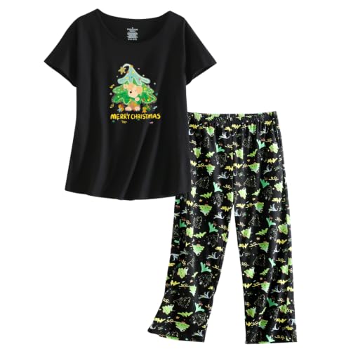 Image of PNAEONG Womens Pajama Set Sleepwear Short Sleeve Top with Capri Pant Pj set