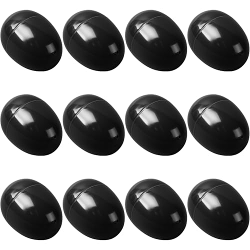 yptniginu Easter Eggs 2.4” - Black Fillable Easter Eggs - 12 Pcs Easter Basket Stuffers - Black Eggs Bowl and Vase Filler Faux for DIY Spring and Easter Decorations (Black)
